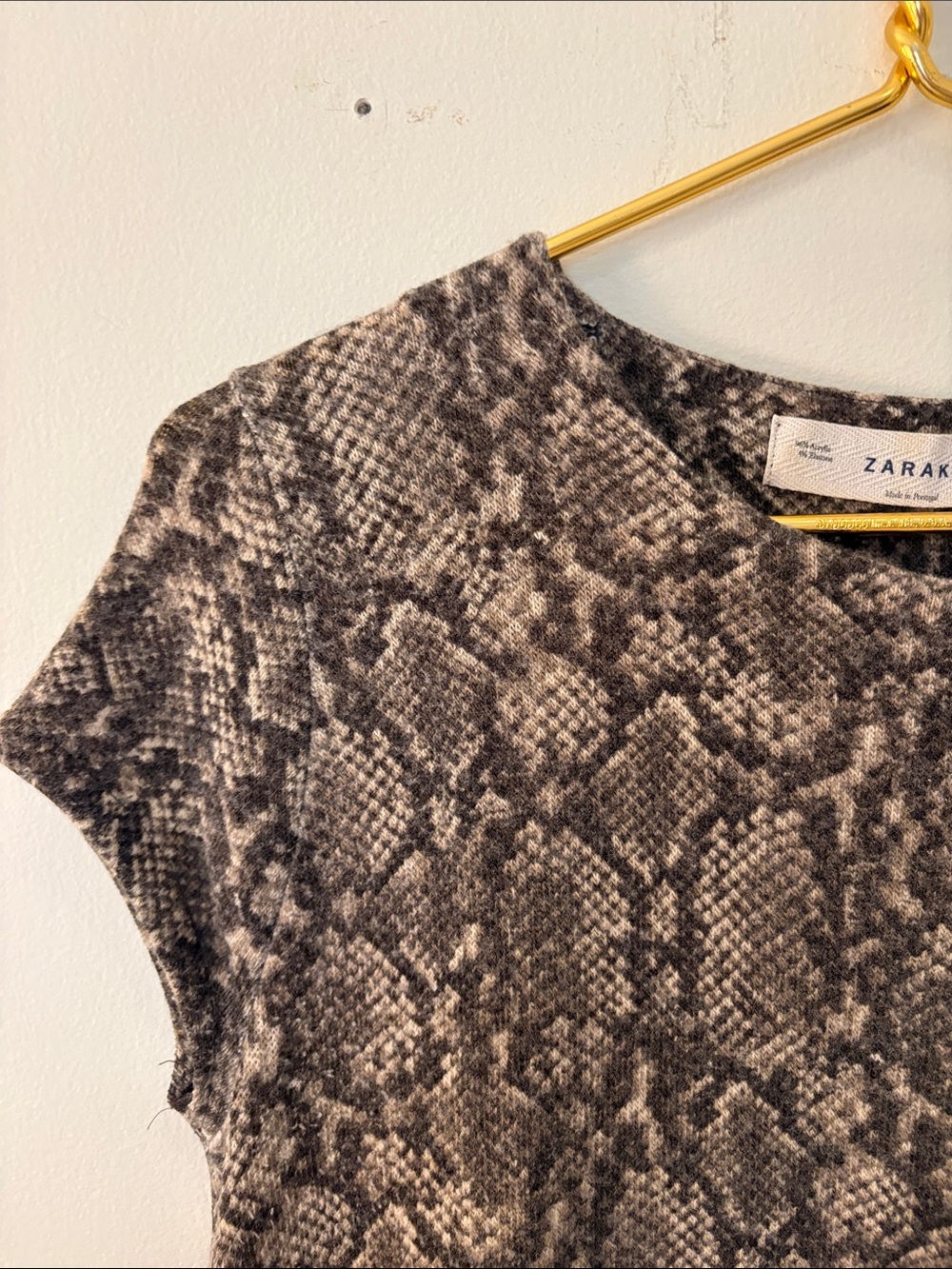 Zara brown/tan snakeskin knit short sleeve tunic sweater dress Sz M - Picture 5 of 12